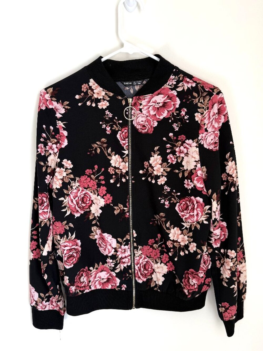 Black Floral Bomber Jacket
